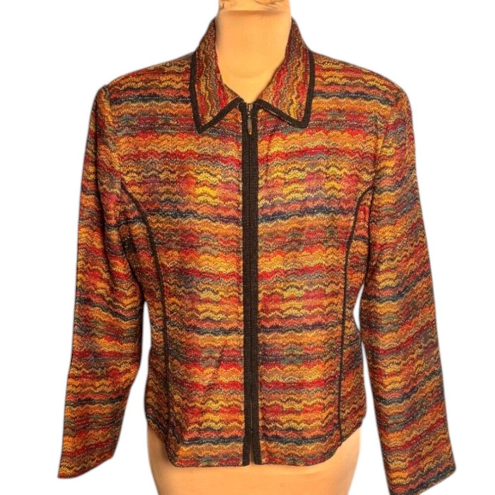 Canvasbacks Vintage Bouclé Jacket Multicolor Textured Zip Front Blazer Size 12